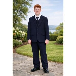 NEW Boys First Holy Communion Suit Size 16H - Navy 5 Piece w/Garment Bag